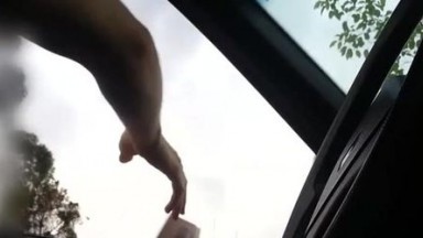 Flyer girl smiles at cock flash