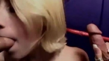 Blonde Feline blows four guys