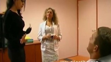 Lucky Boss Gets Three Sluts To Suck His Cock In His Office