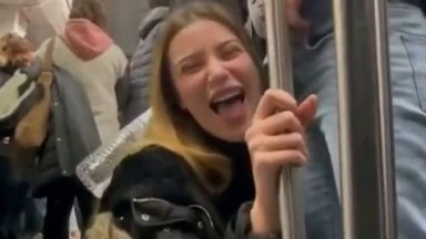 Public blowjob on knees right in the subway car