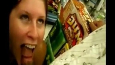 Girl gives BJ in store