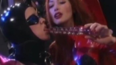 Bound lesbian sub dominated by vintage Mistress and toys