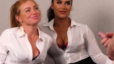 Busty Office Voyeurs Reviewing Tugjob