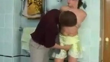 Brother gropes and fucks sis in the bathroom