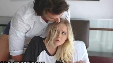 cute small teen gags on a huge cock milf blowjob